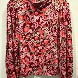 Draper James Burgundy Floral Mock Neck Long Sleeve Top